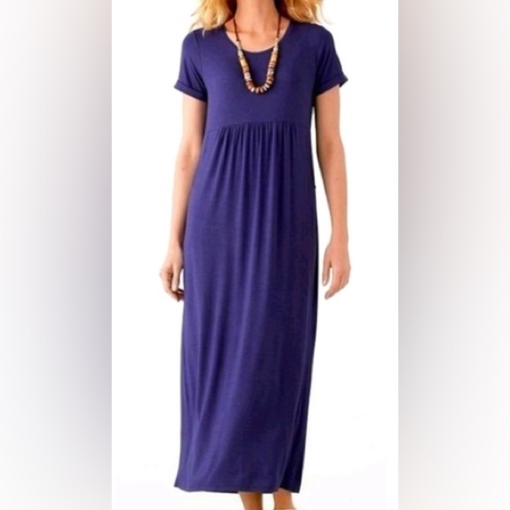 J.Jill Indigo Scoop Neck Pullover Short Sleeve Maxi Dress